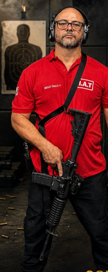 Wesley Paulo, instrutor de tiro, no estande